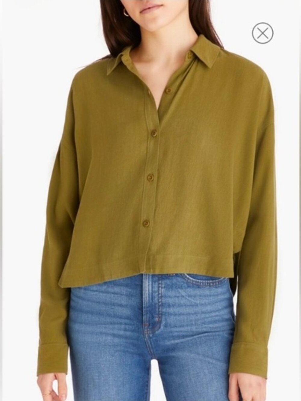 Madewell Lusterweave Hartfield Olive Crop Shirt Size Medium